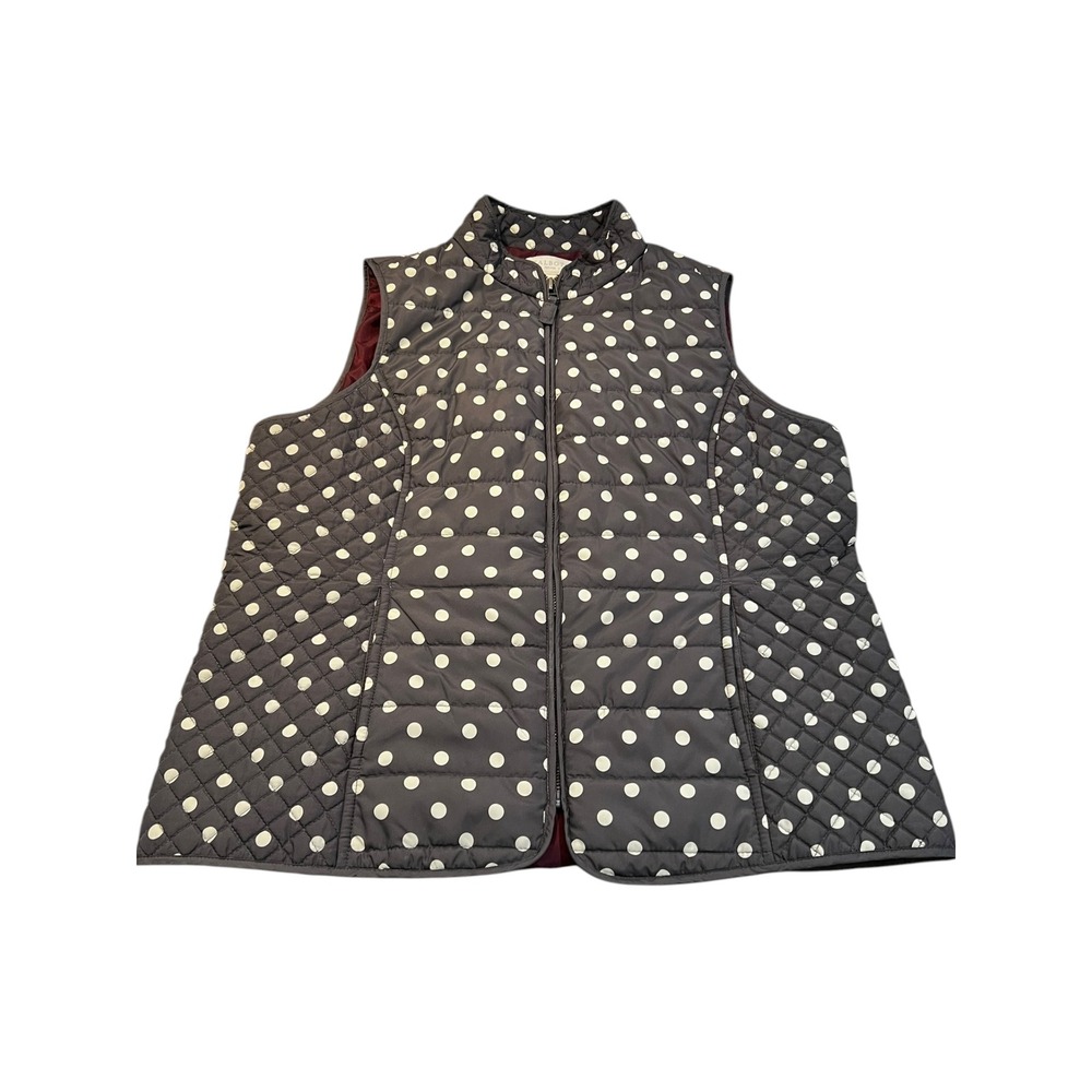 Talbot's Grey with Cream‎ Polka Dots Quilted Vest Women's Size Medium Petite